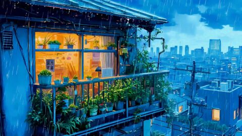 Evening Rain in a Japanese Town