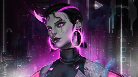 Neon Cyberpunk Babe with Horn