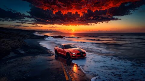 Mustang On The Beach – Evening Landscape
