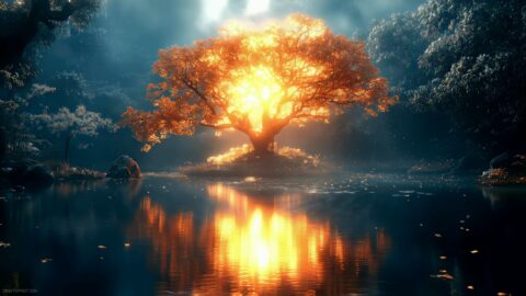 Fantasy Tree Light and Magic Lake