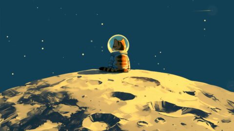 Funny Astronaut Cat on the Moon