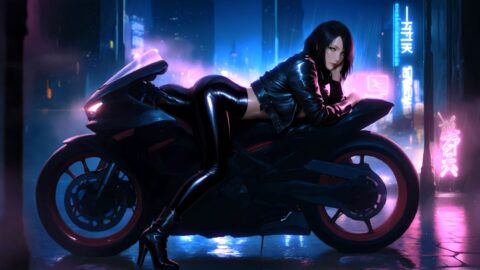 girl-motorbike-rainy-night-4k-live thumbnail 1