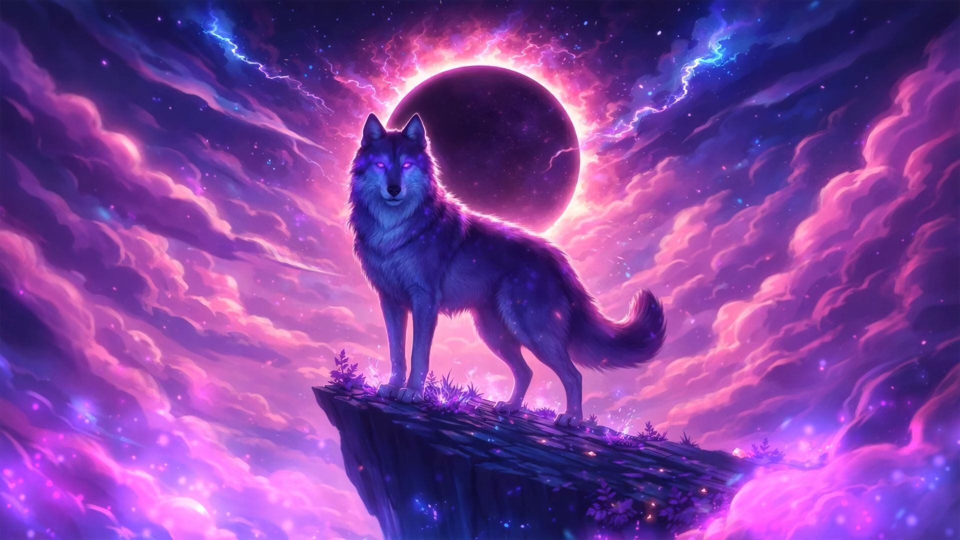 The Lone Wolf at the Edge of the Cosmic Eclipse - LiveWallpapers4Free.com