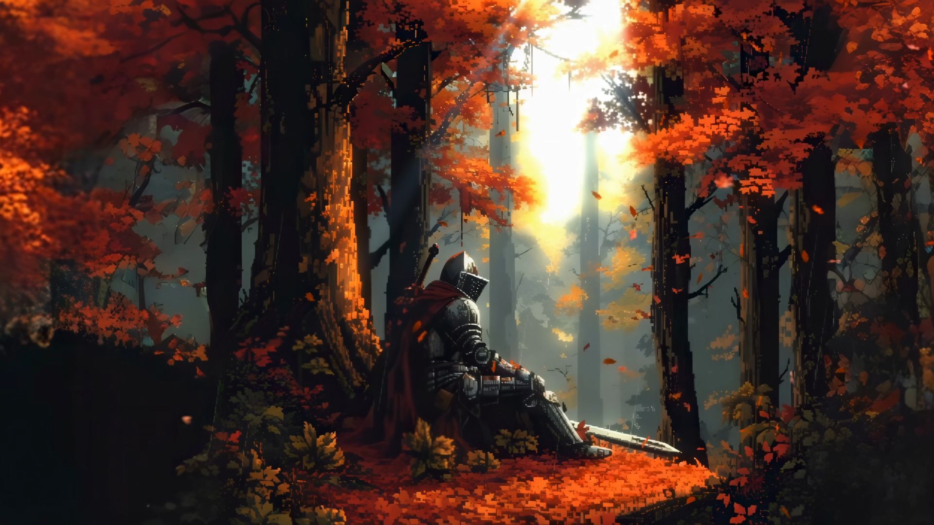 The Knight and the Falling Leaves - LiveWallpapers4Free.com