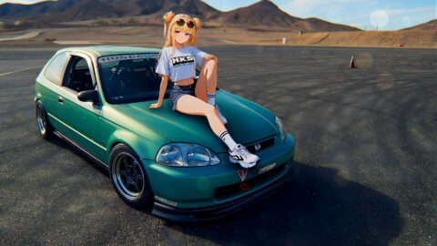 Anime Babe on Civic EK 9