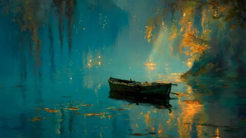 Golden Boat Reflections of Silence