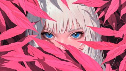 Beautiful Eyes and Pink Leaves