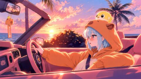 Capybara Orange Hoodie and Golden Sunset