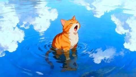 Meowing Cat in the Water