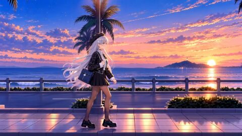 Anime Girl – Summer Sunset Walk